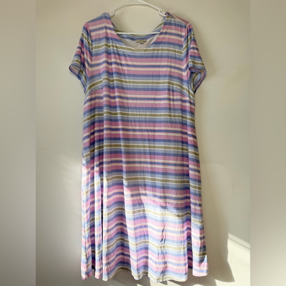 Talbots Pastel Colors Stripes T-shirt Dress Women size XL Stretchy Rayon Soft